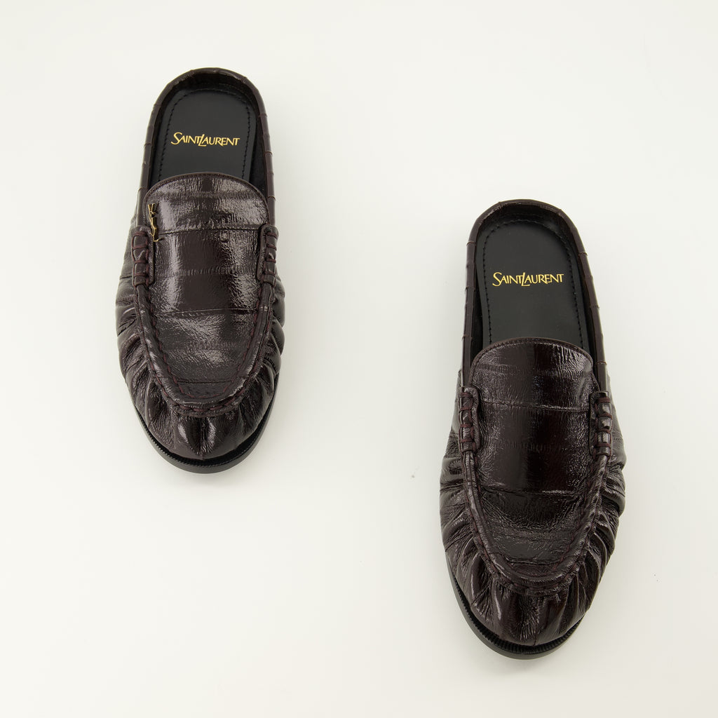 Chaussures ouvertes 브라운 가죽 로퍼 뮬 Saint Laurent Marron Femme