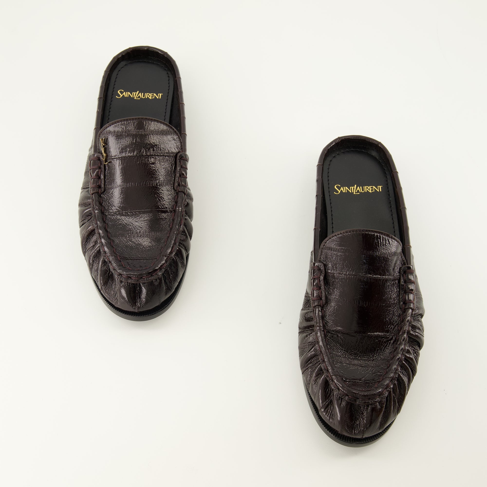 Chaussures ouvertes 브라운 가죽 로퍼 뮬 Saint Laurent Marron Femme