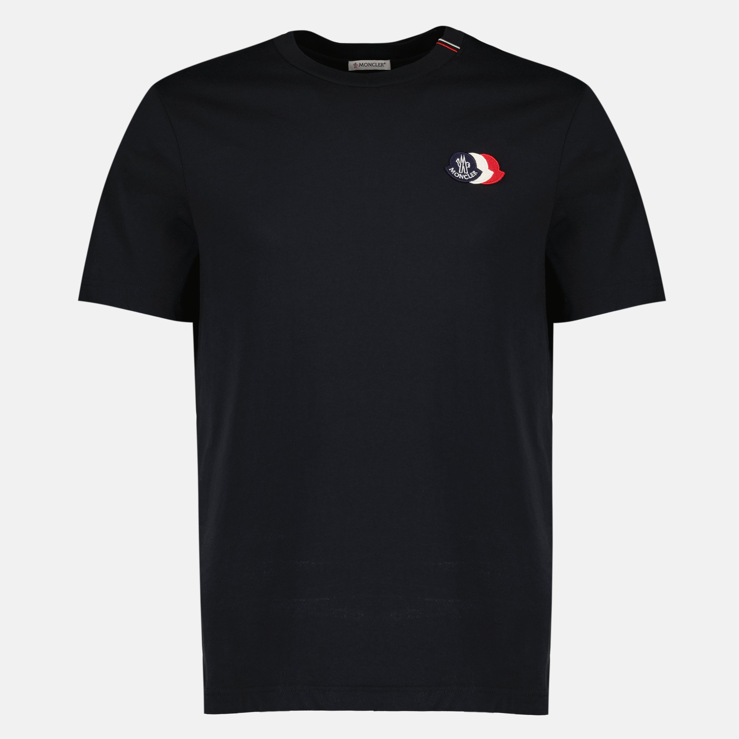 T-shirts ネイビーブルー トリカラー ロゴ コットンTシャツ Moncler Bleu foncé Homme