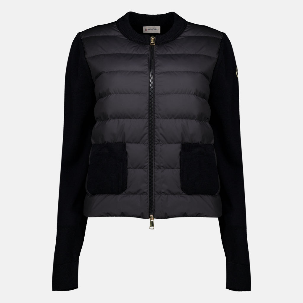 Maille Cardigan zippé matelassé en laine noir Moncler Noir Femme