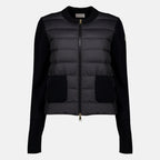 Maille Cardigan com fecho zip em lã preta Moncler Noir Femme