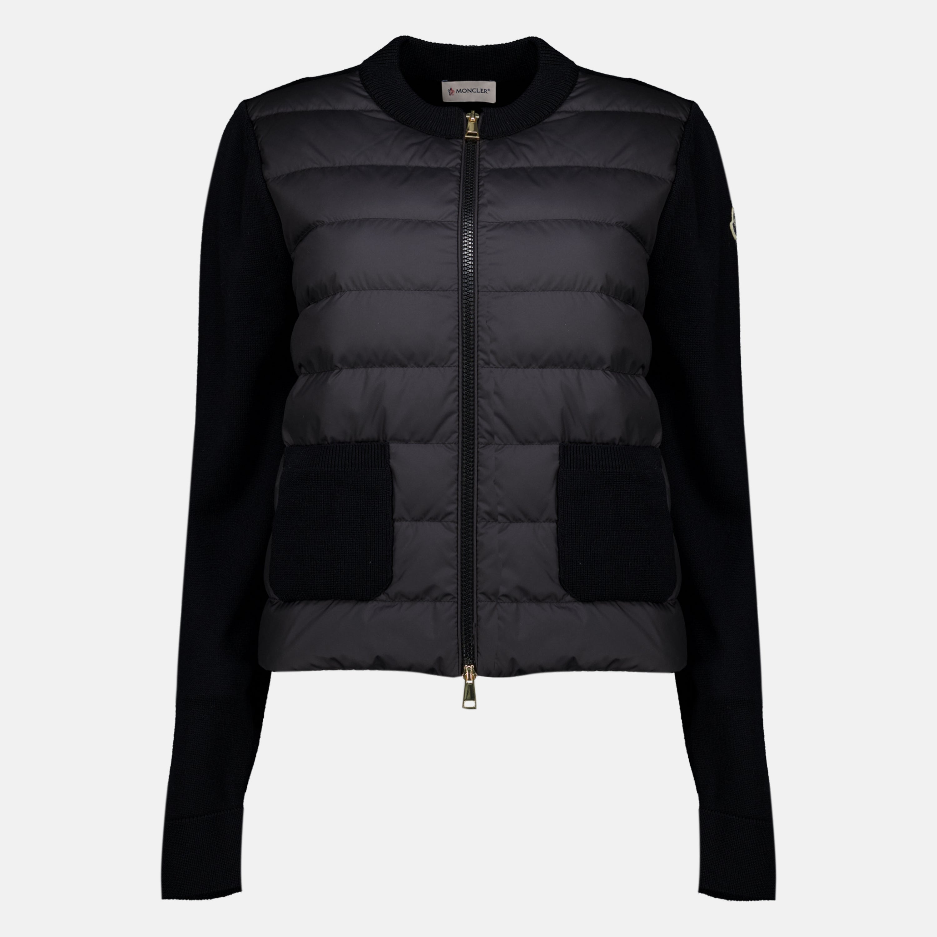 Maille Cardigan zippé matelassé en laine noir Moncler Noir Femme