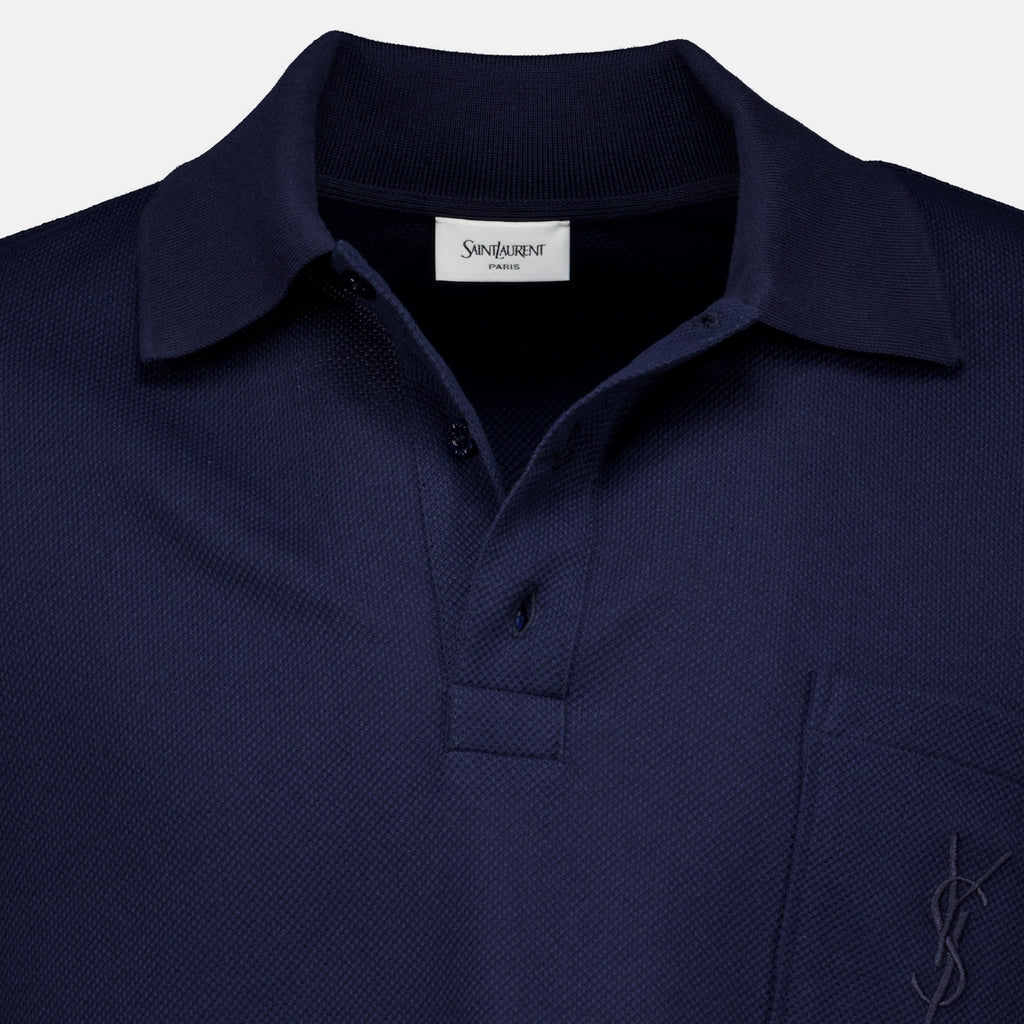 Polos Navy Blue Piqué Cotton Polo Saint Laurent Bleu foncé Homme