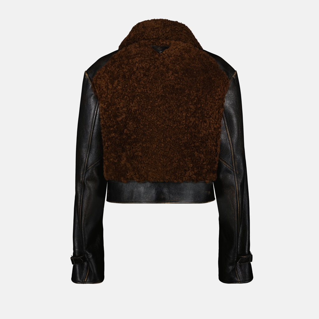 Image de l'article Blouson en cuir et laine de la marque Prada pour Femme - Saison Automne-Hiver 2025 - Vue détaillée_2