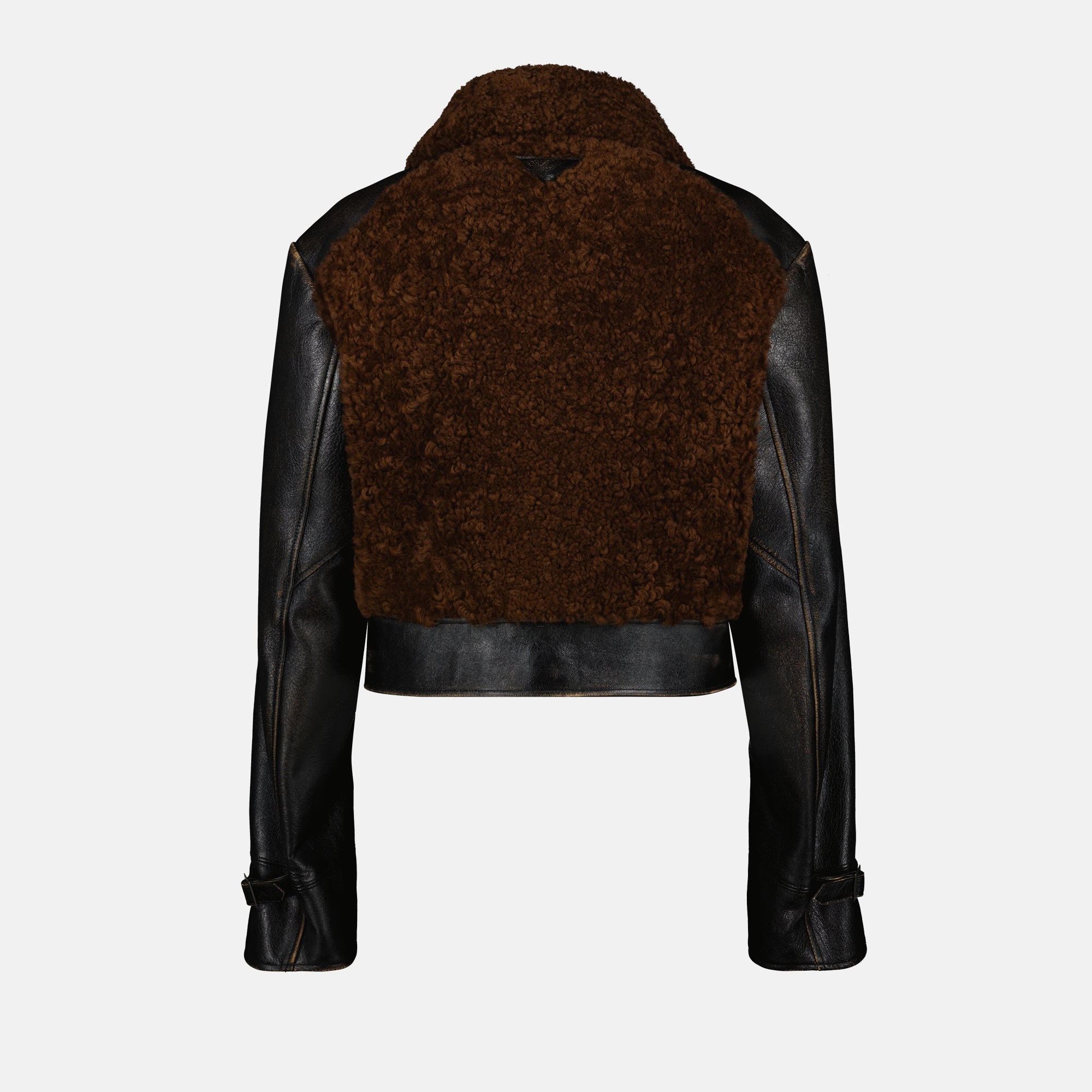 Image de l'article Blouson en cuir et laine de la marque Prada pour Femme - Saison Automne-Hiver 2025 - Vue détaillée_2