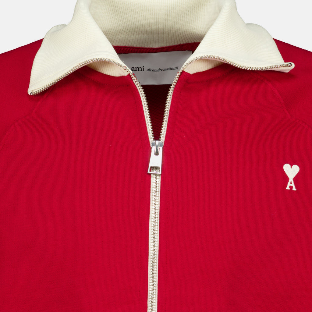Sweatshirts Chaqueta de Algodón Roja con Cierre Ami PARIS Rouge Unisexe