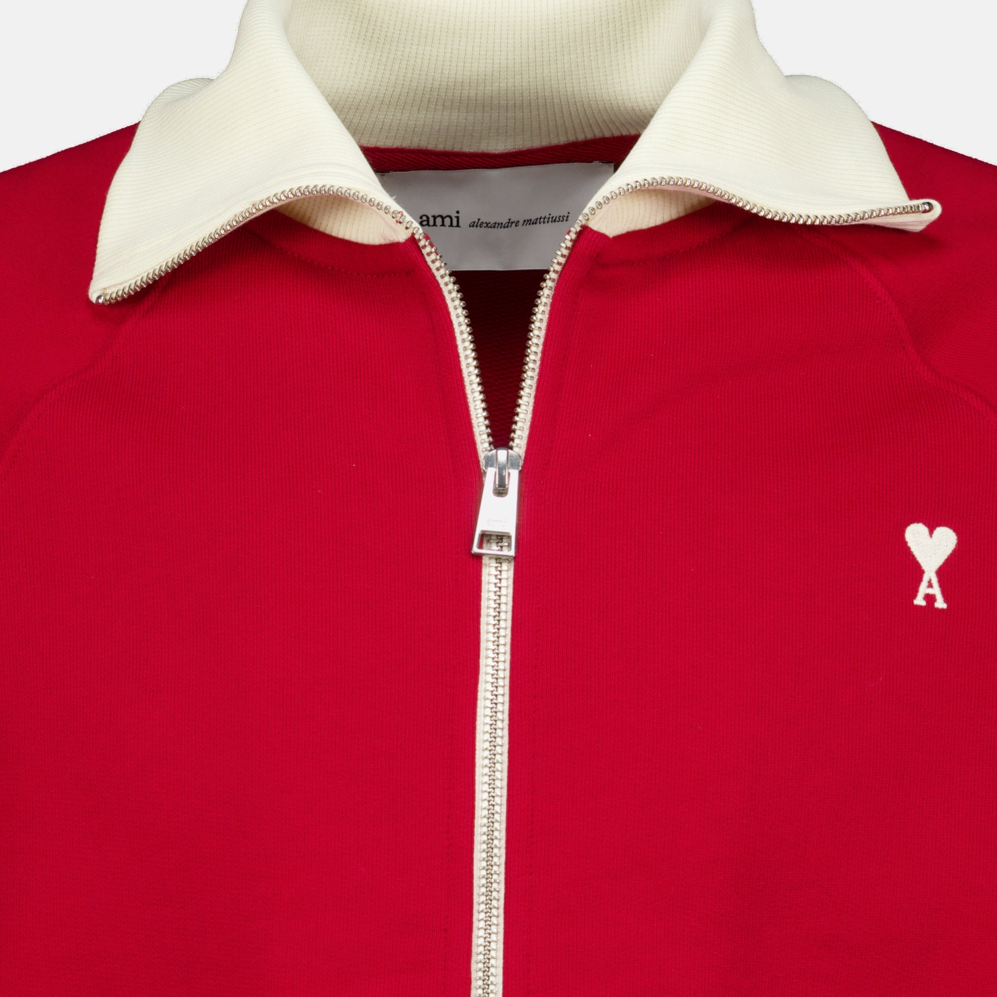 Sweatshirts Giacca in Cotone Rossa con Zip Ami PARIS Rouge Unisexe