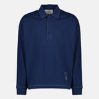 Immagine del polo a maniche lunghe blu navy in cotone del marchio Ami PARIS per Uomo - Stagione Primavera-Estate 2026 - Vista Frontale