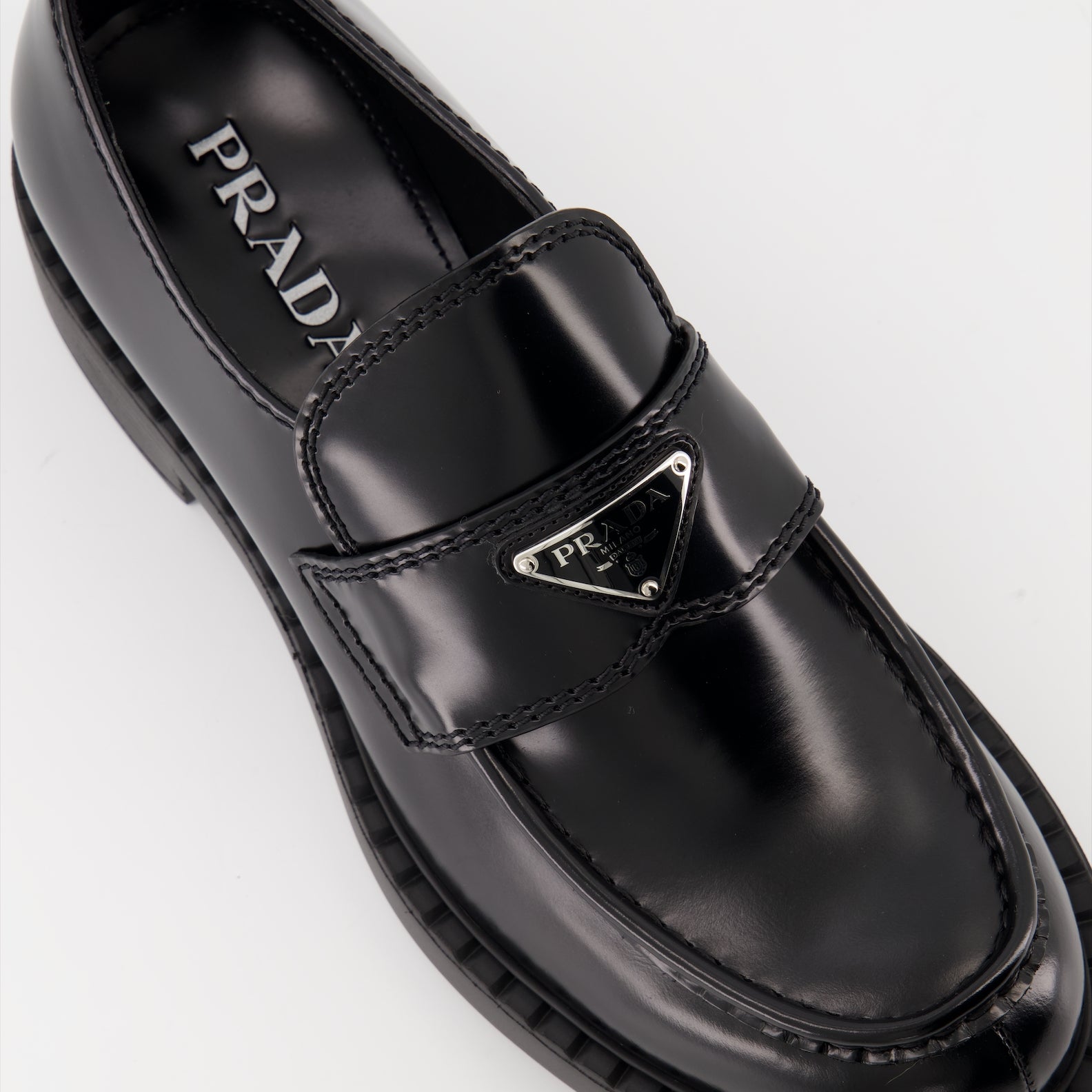Loafers Leather Loafers Prada Black Homme