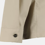 Image of the beige cotton zip-up shirt jacket by Prada for Men - Spring-Summer 2026 - Detailed View_2