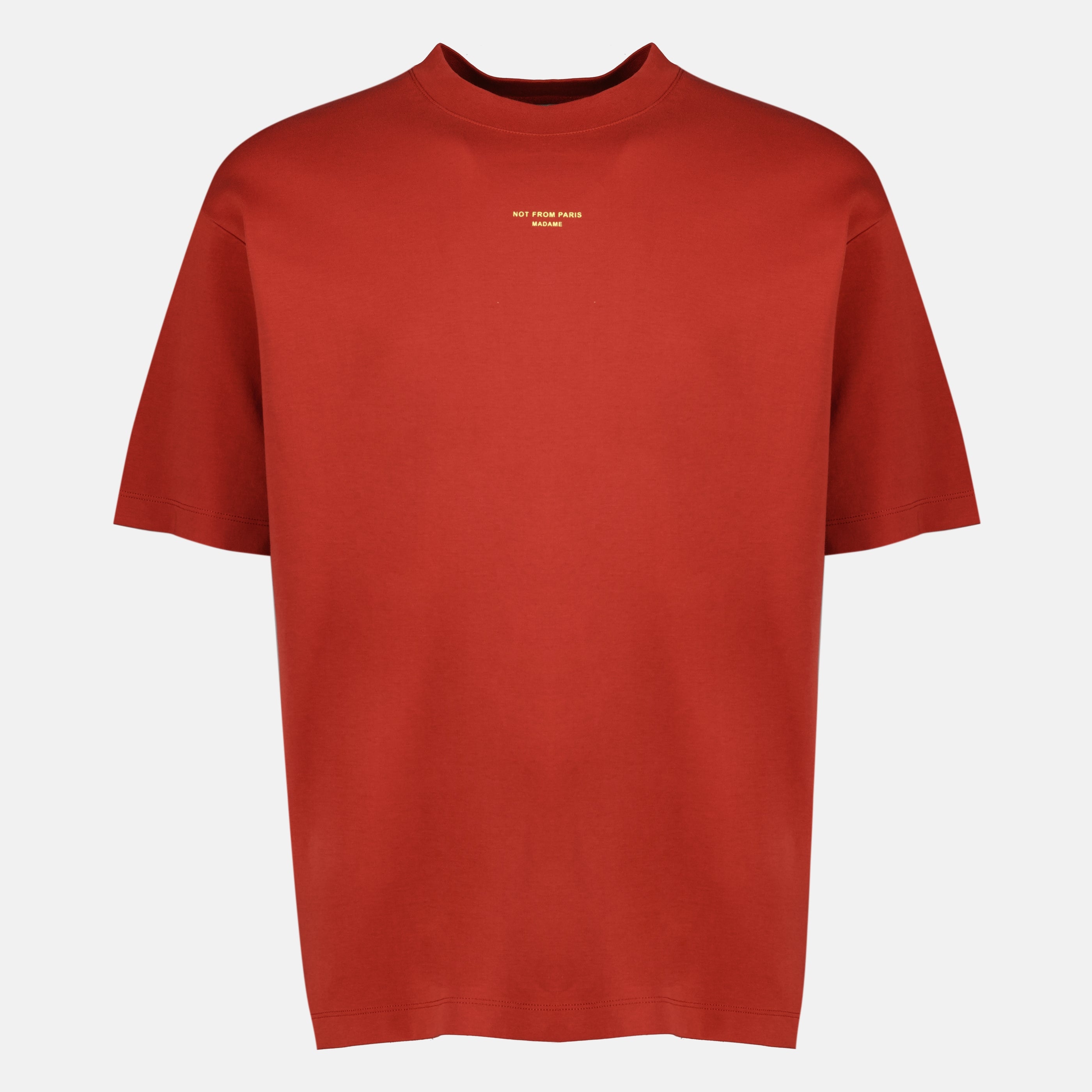 男性用ブランドDrole De Monsieurの赤いスローガンTシャツの記事画像 - 2026年春夏 - 正面ビュー