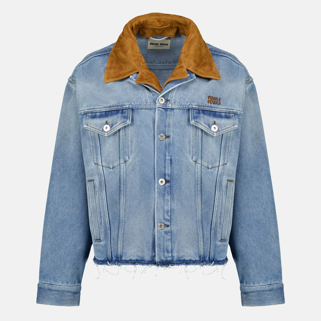 Vestes Casaco em Denim Azul e Camurça Miu Miu Bleu Femme