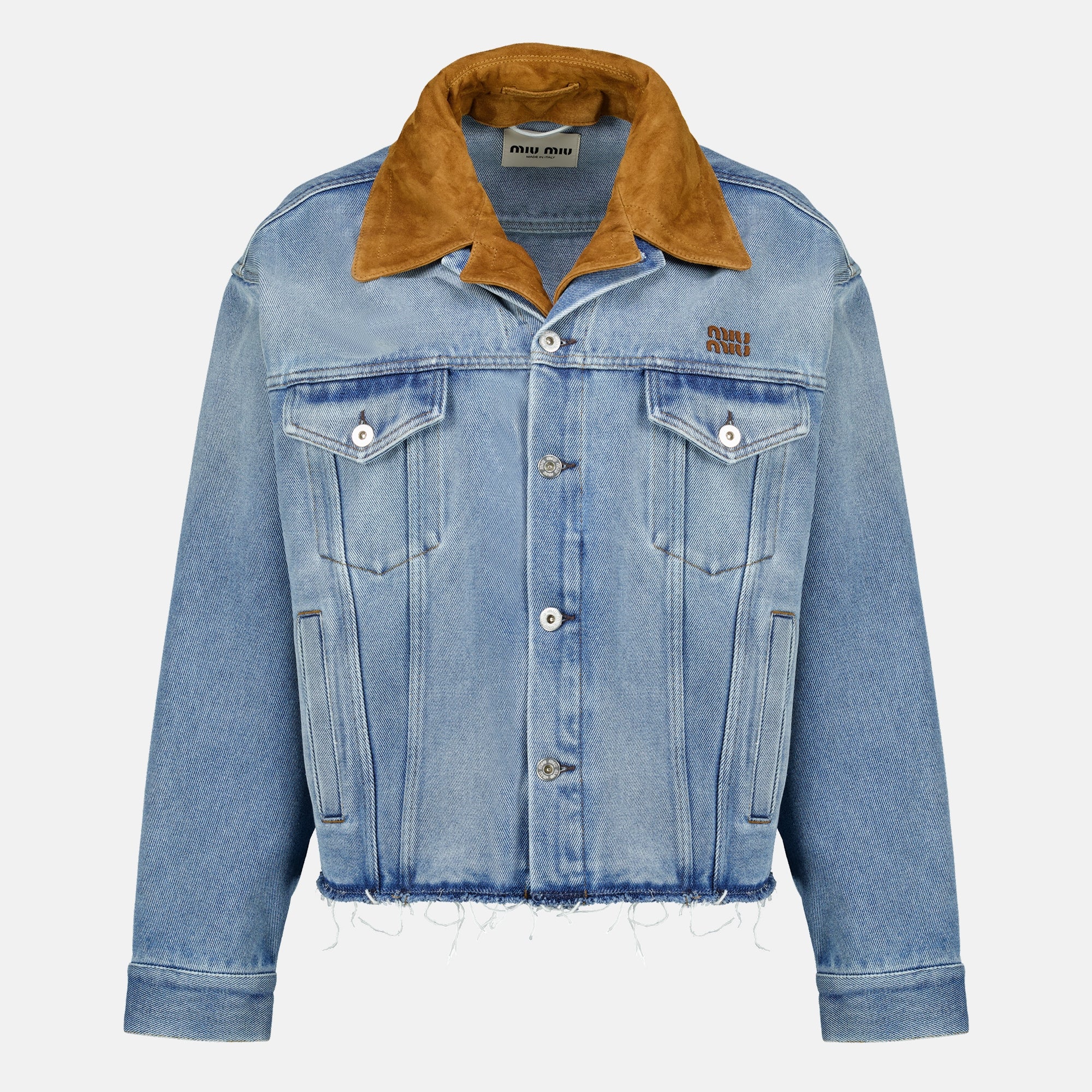 Vestes Casaco em Denim Azul e Camurça Miu Miu Bleu Femme