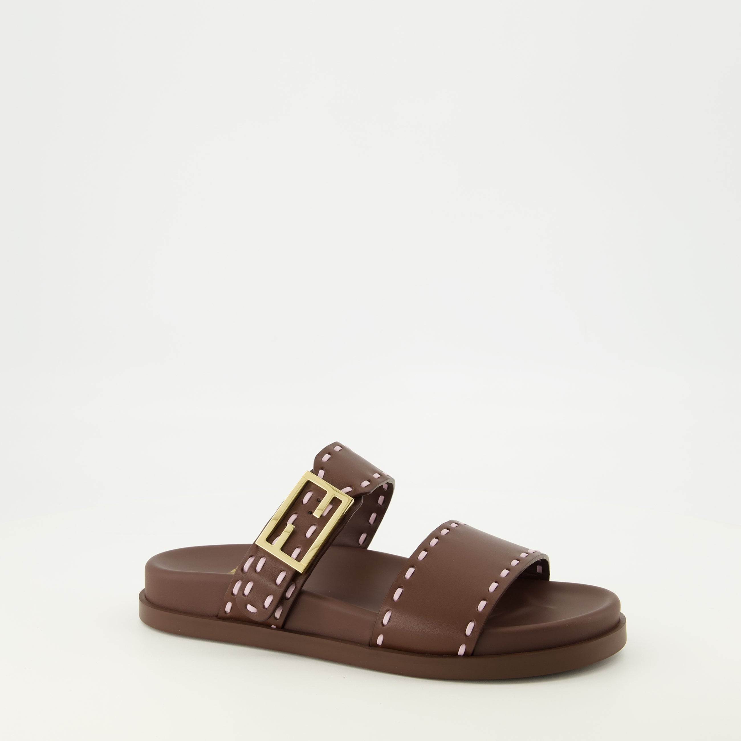 Chaussures ouvertes 펜디 필 브라운 가죽 샌들 Fendi Marron Femme