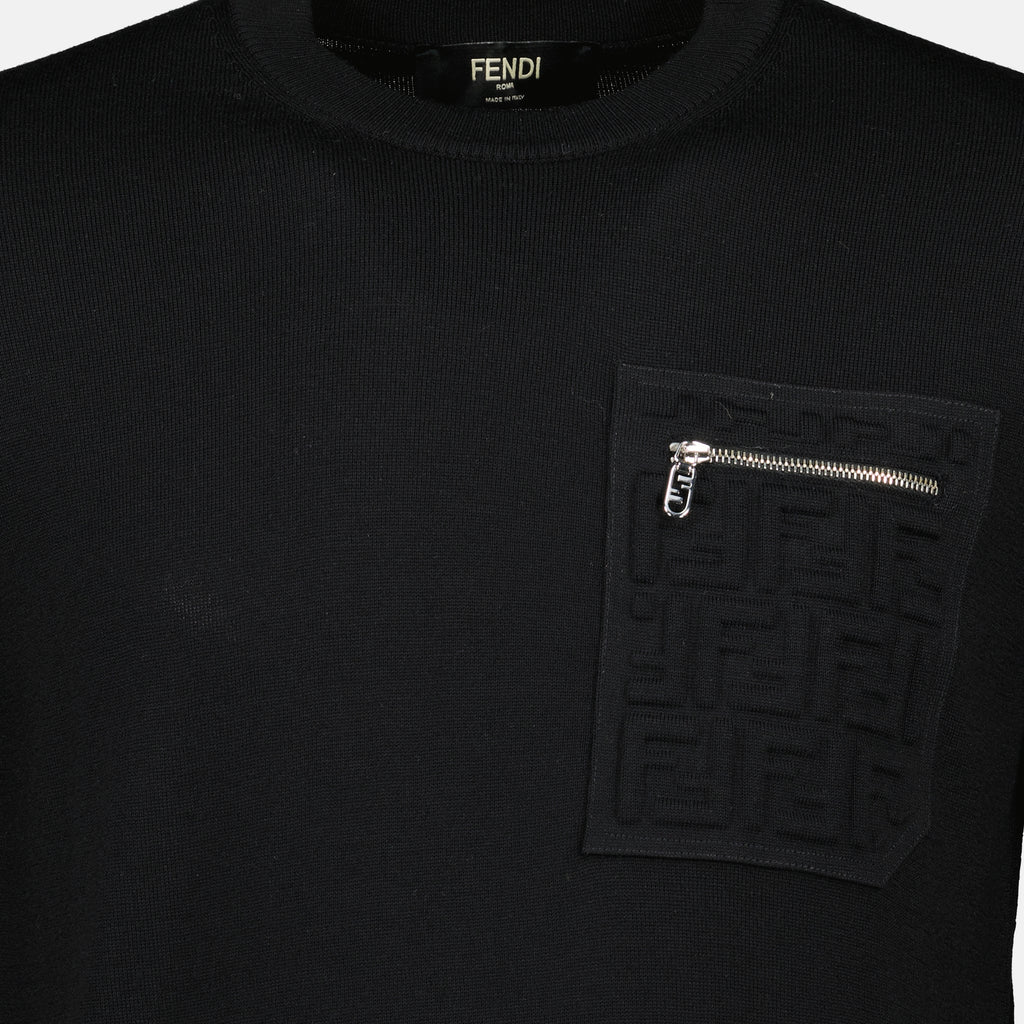 Image of the black wool sweater from the brand Fendi for Men - Autumn-Winter 2025 - Detailed View_1