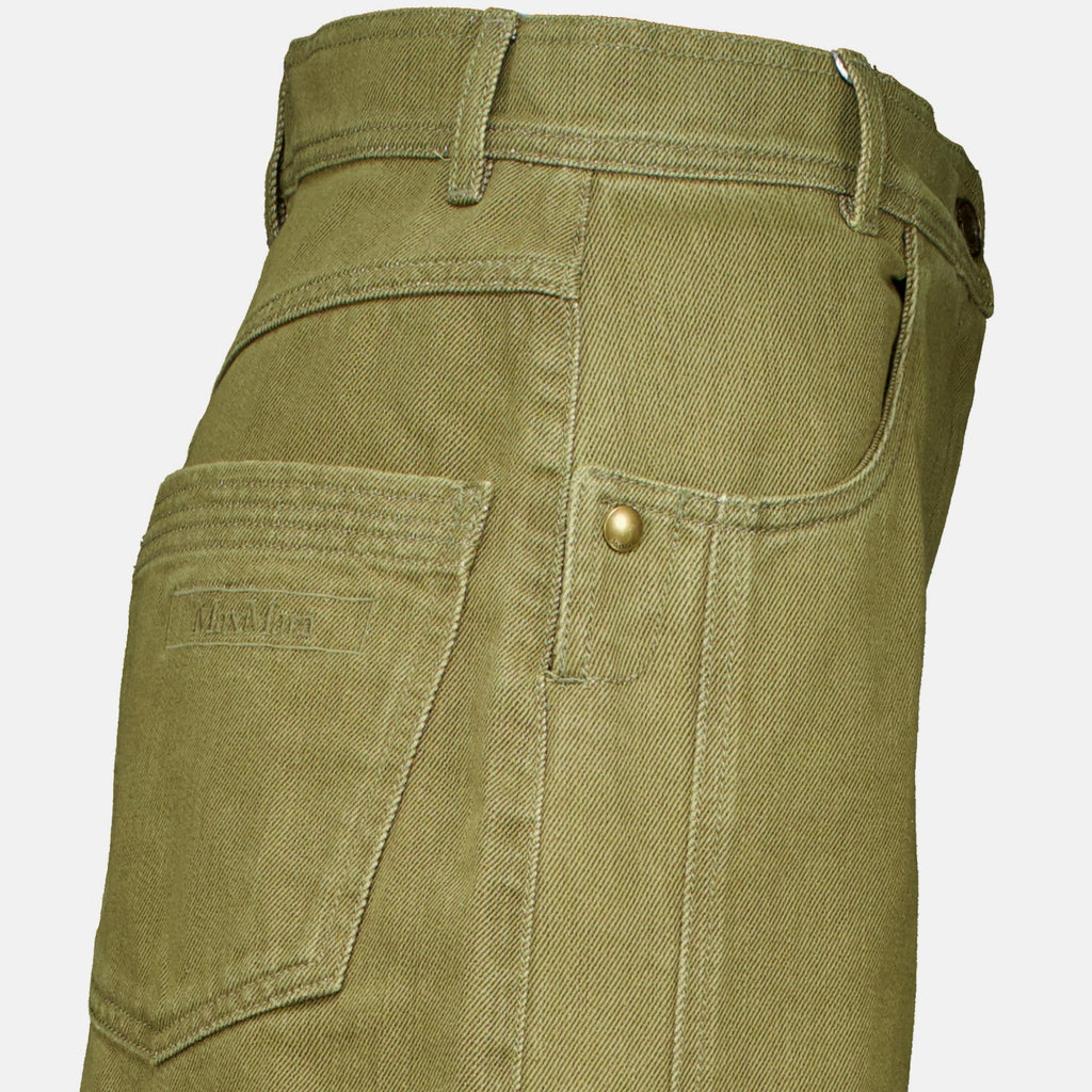 Pantalons 카키 코튼 불 팬츠 Max Mara Kaki Femme