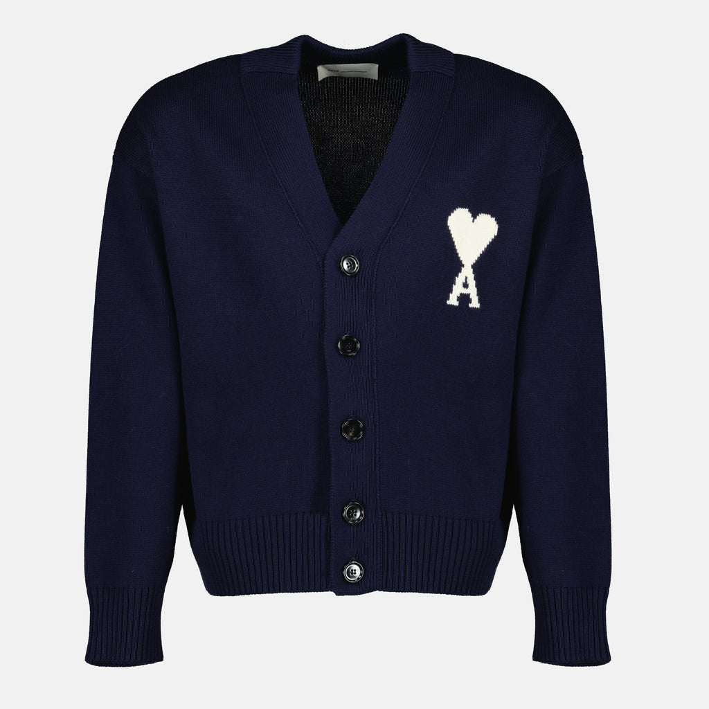 Image de l'article Cardigan AMI de coeur bleu marine de la marque Ami PARIS pour Unisex - Saison Printemps-Été 2026 - Vue de Face