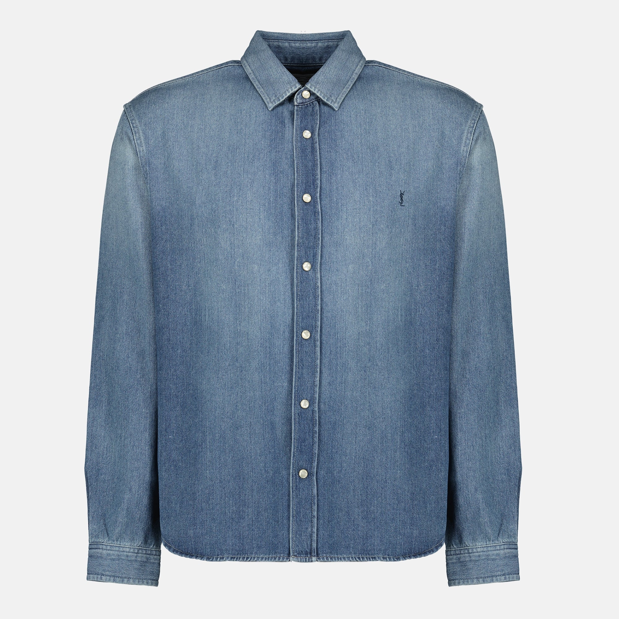 Immagine della Camicia Cassandre in denim di Saint Laurent per Uomo - Collezione Primavera-Estate 2026 - Vista Frontale