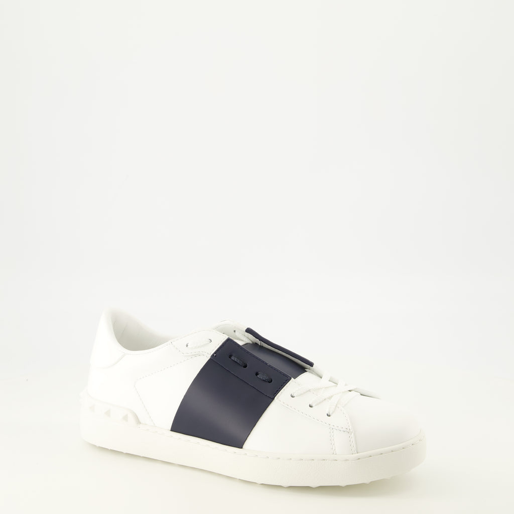 Baskets ホワイトとネイビーブルーのオープンスニーカー Valentino Garavani Blanc Homme