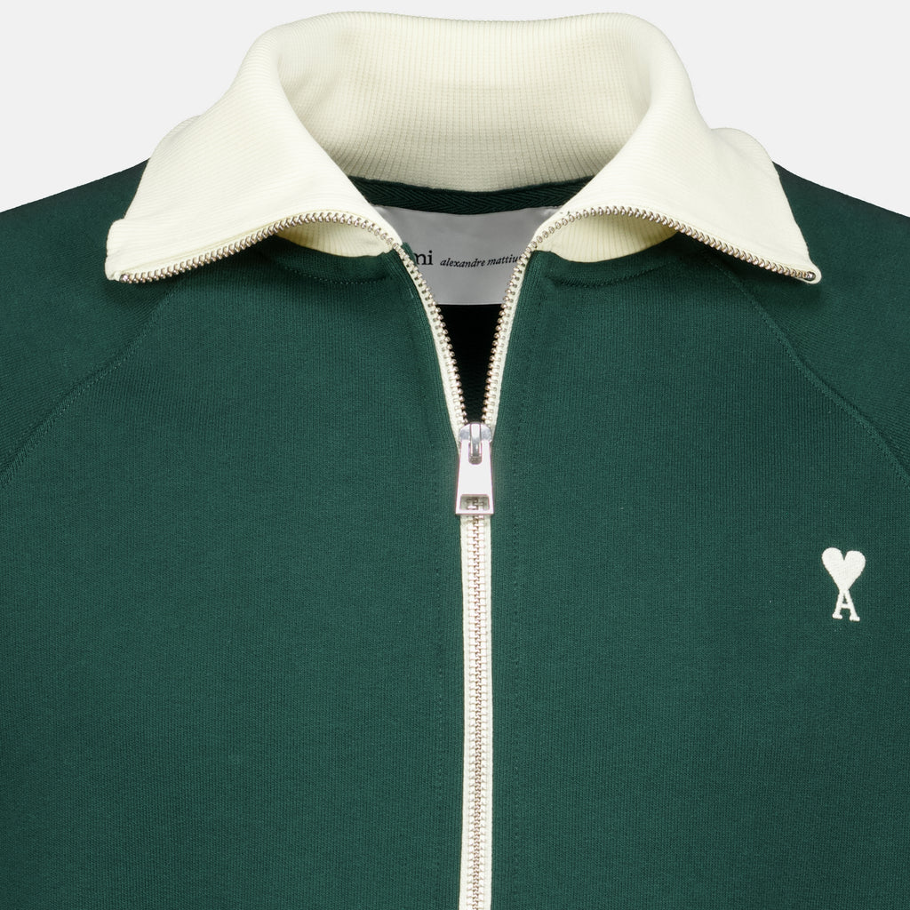 Sweatshirts Giacca in Cotone Verde con Zip Ami PARIS Vert Unisexe