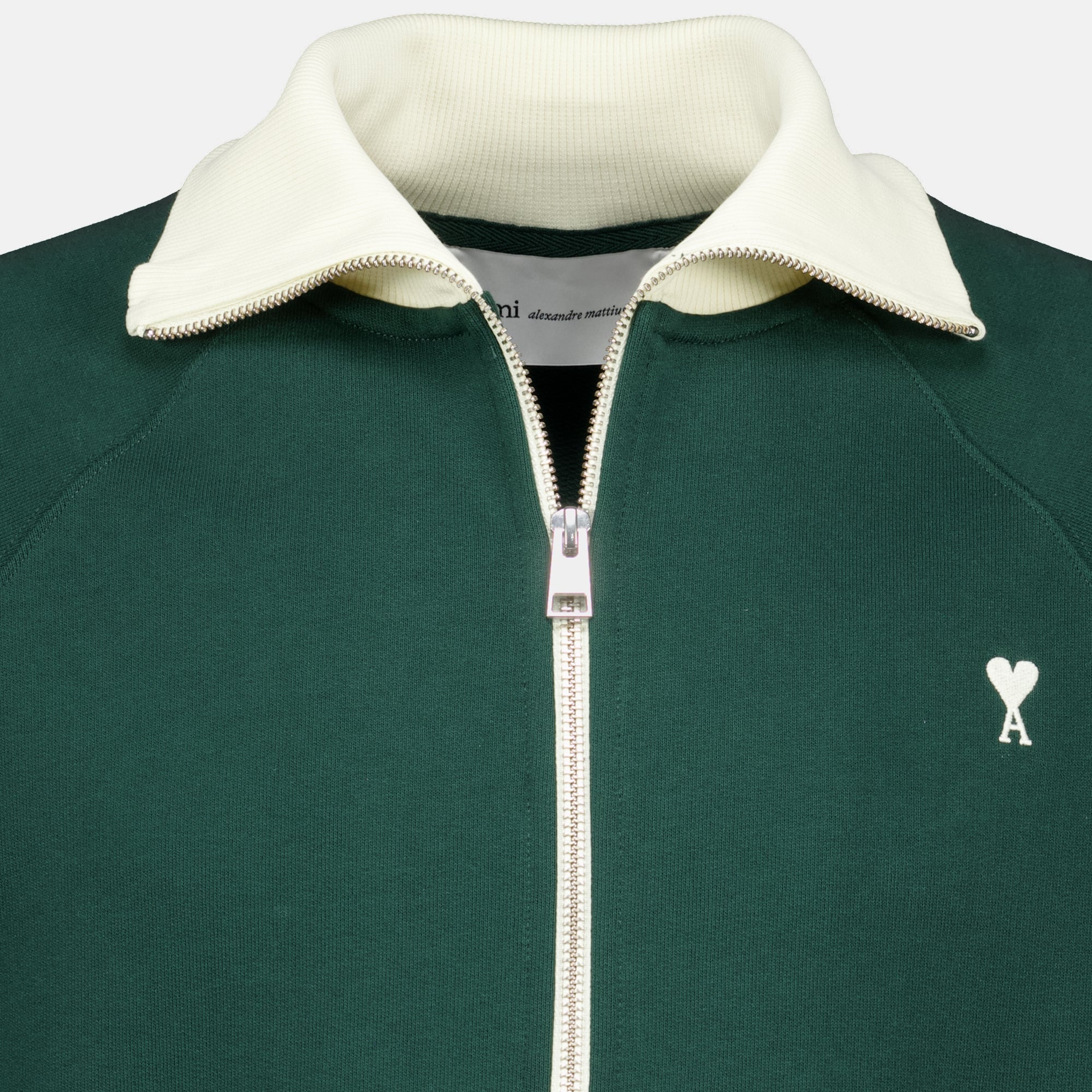 Sweatshirts Giacca in Cotone Verde con Zip Ami PARIS Vert Unisexe