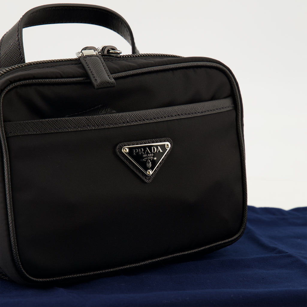Sacs bandoulière Saco em Couro Preto e Re-Nylon Prada Noir Homme