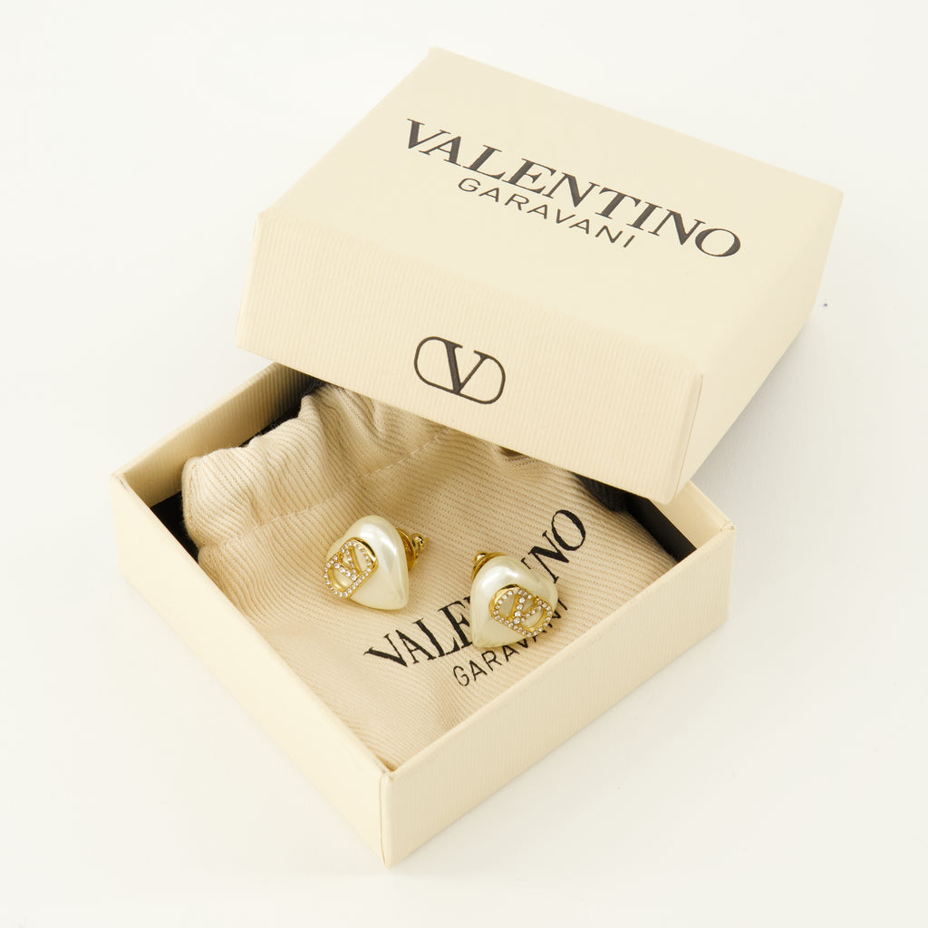 Bijoux Pendientes Metálicos Vlogo con Perlas y Cristales Swarovski® Valentino Garavani Doré Femme