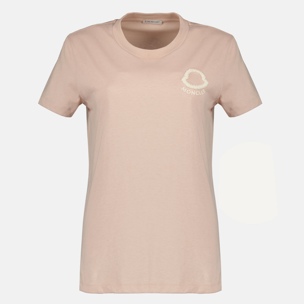 T-shirts 핑크 색상의 자수 로고 면 티셔츠 Moncler Rose Femme