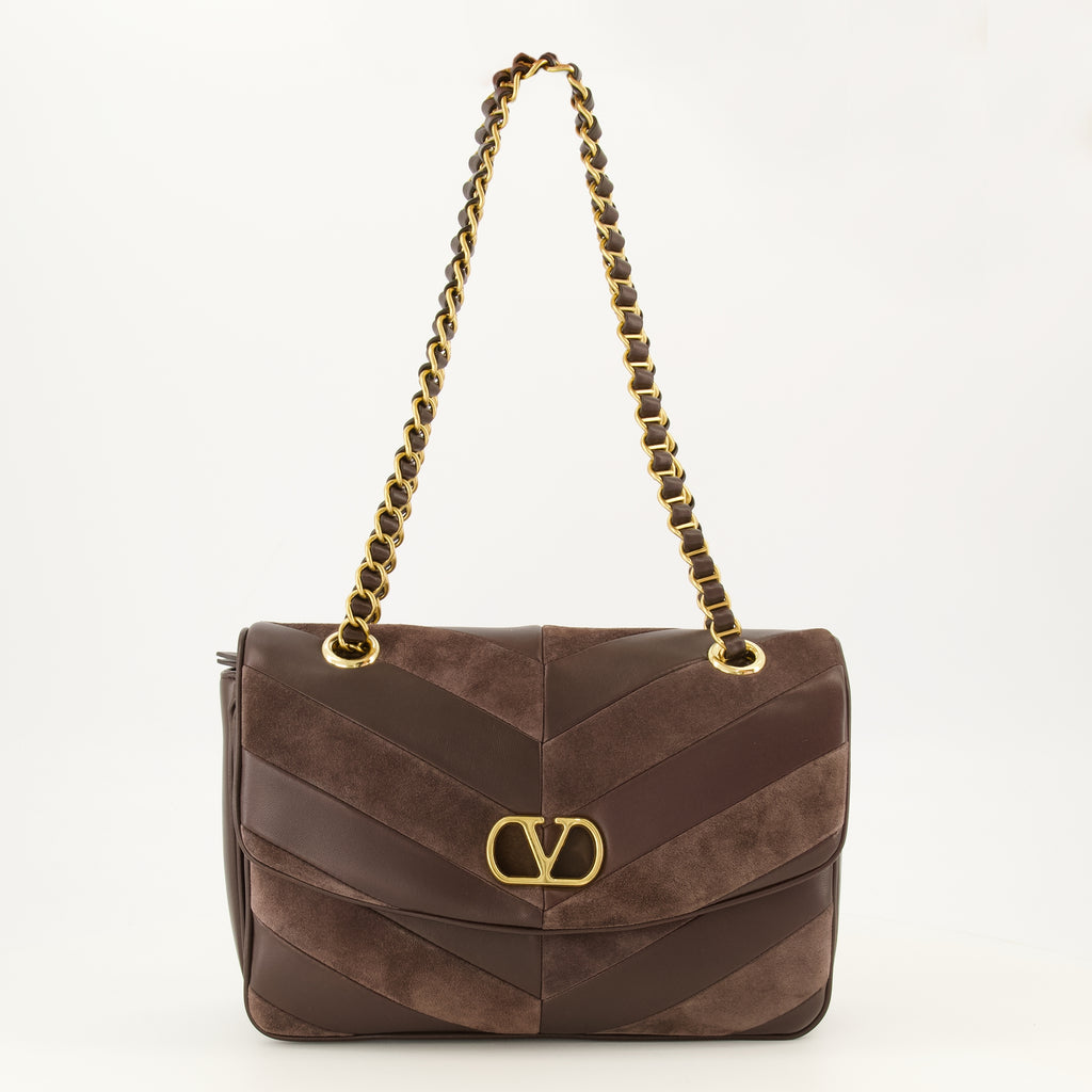 Sacs à main et épaule Djuna 미디엄 브라운 가죽 가방 Valentino Garavani Marron Femme