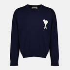 Image de l'article Pull AMI de coeur bleu marine de la marque Ami PARIS pour Unisex - Saison Printemps-Été 2026 - Vue de Face