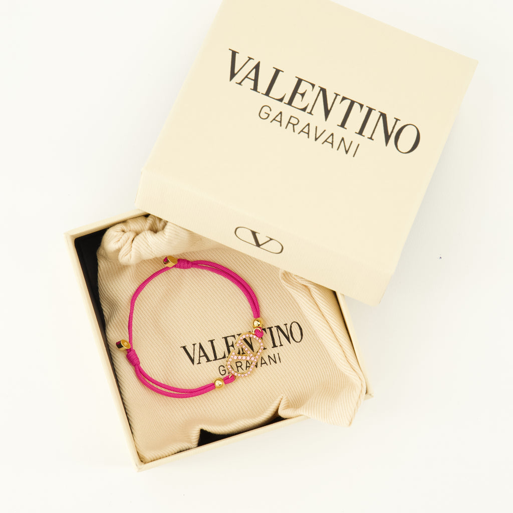 Bijoux Pulsera VLogo en Algodón y Cristales Swarovski® Rosa Valentino Garavani Rose Femme