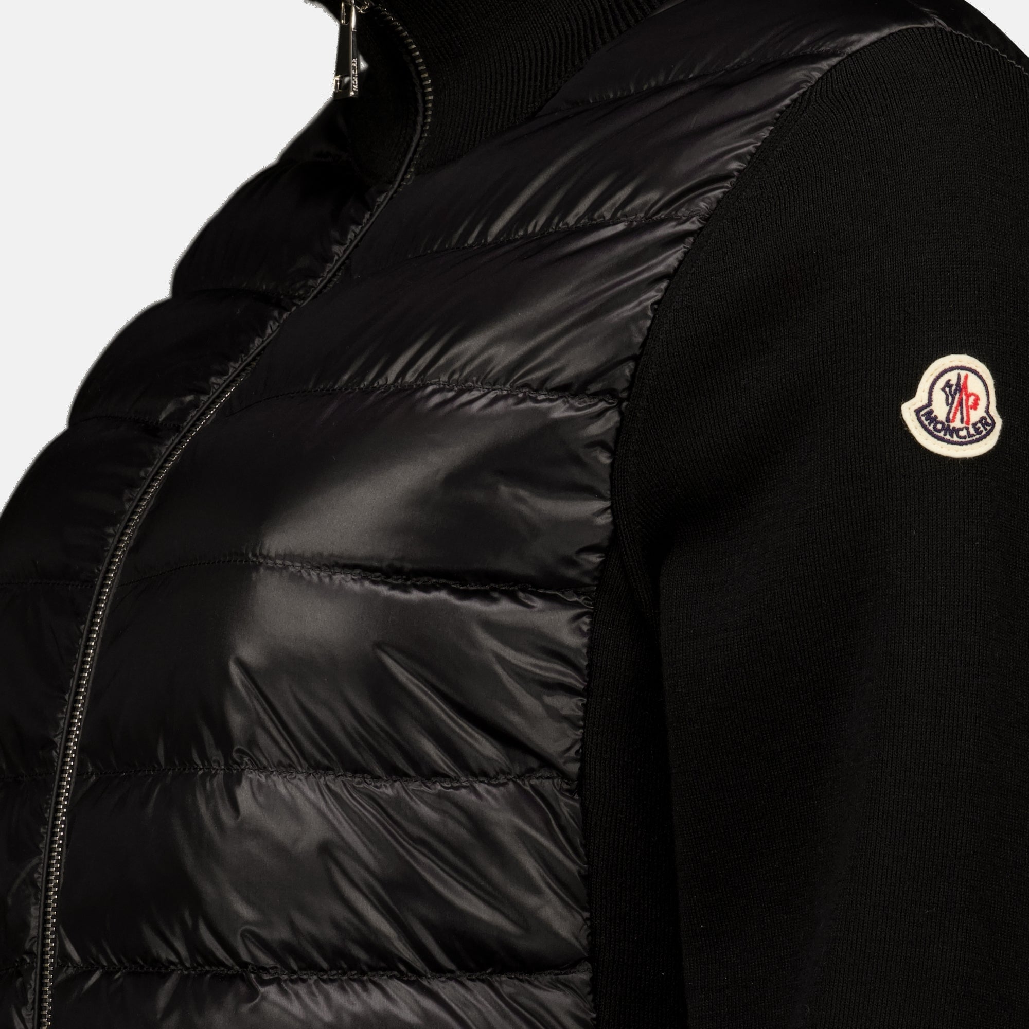 Vestes Cárdigan Con Cremallera Acolchado en Lana Negra Moncler Noir Femme