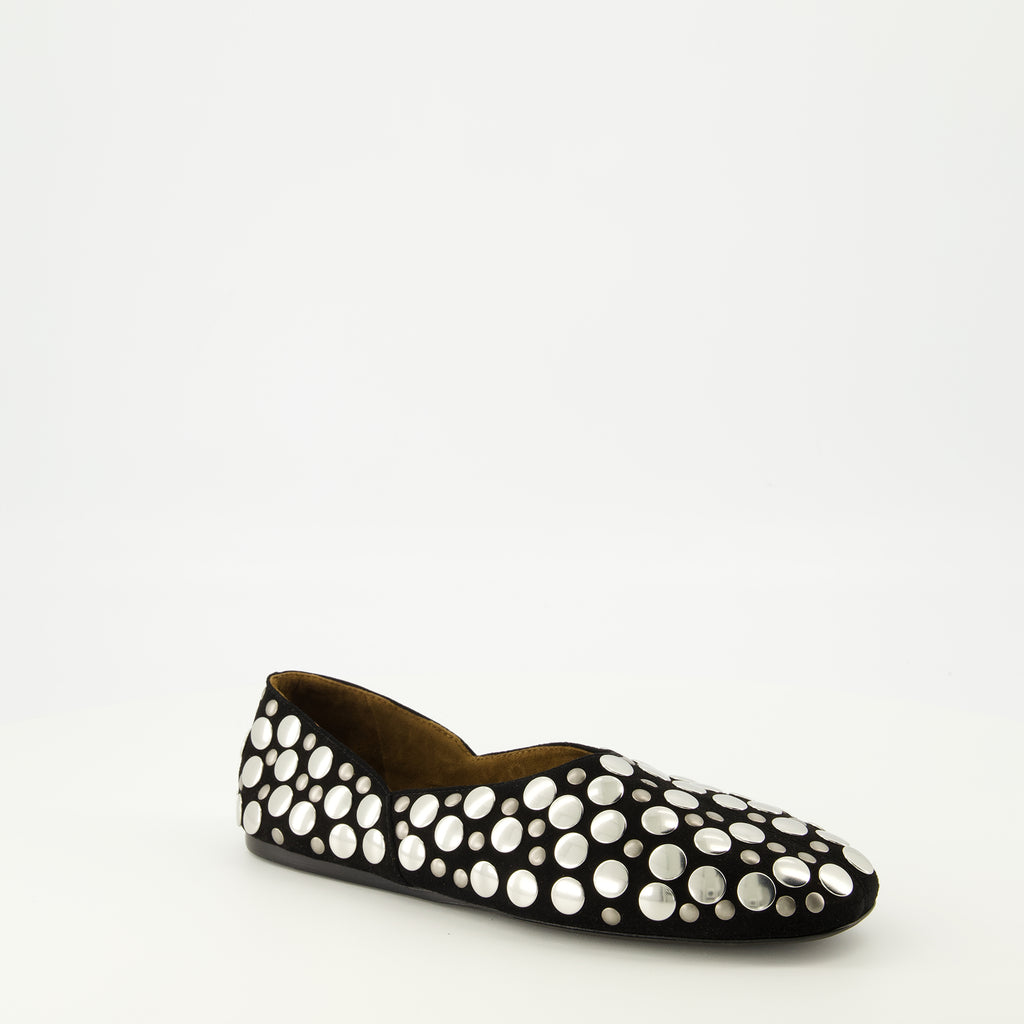 Image de l'article Ballerines Jane en daim noir de la marque Khaite pour Femme - Saison Printemps-Été 2026 - Vue trois quarts avant droite