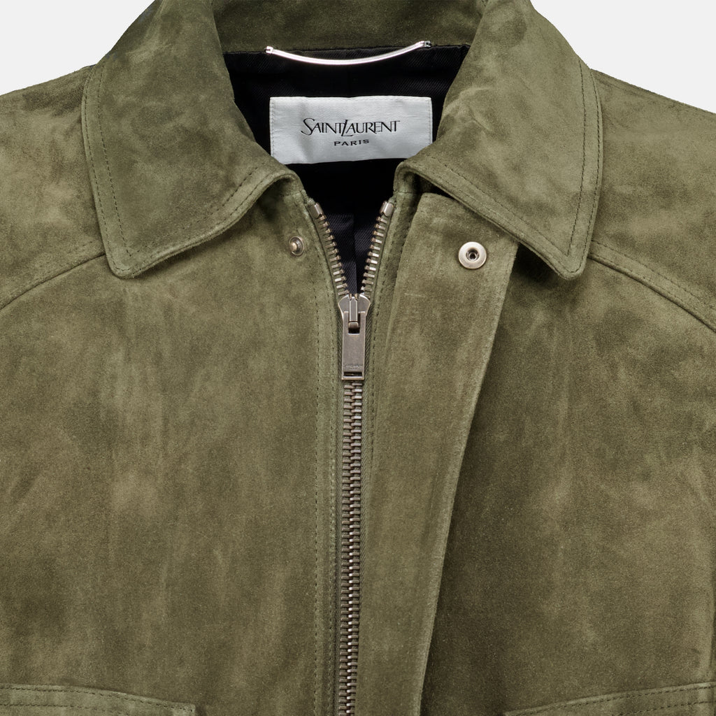 Vestes 카키 가죽 스웨이드 봄버 Saint Laurent Kaki Homme