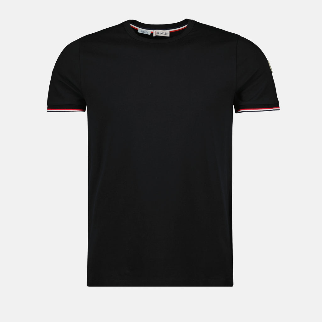 Camisetas Camiseta Negra con Lisado Tricolor Moncler Negro Homme