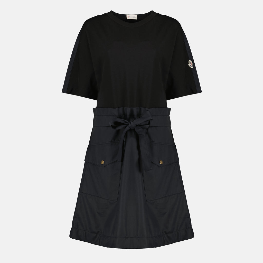 Robes Mini abito in cotone nero con cintura Moncler Noir Femme