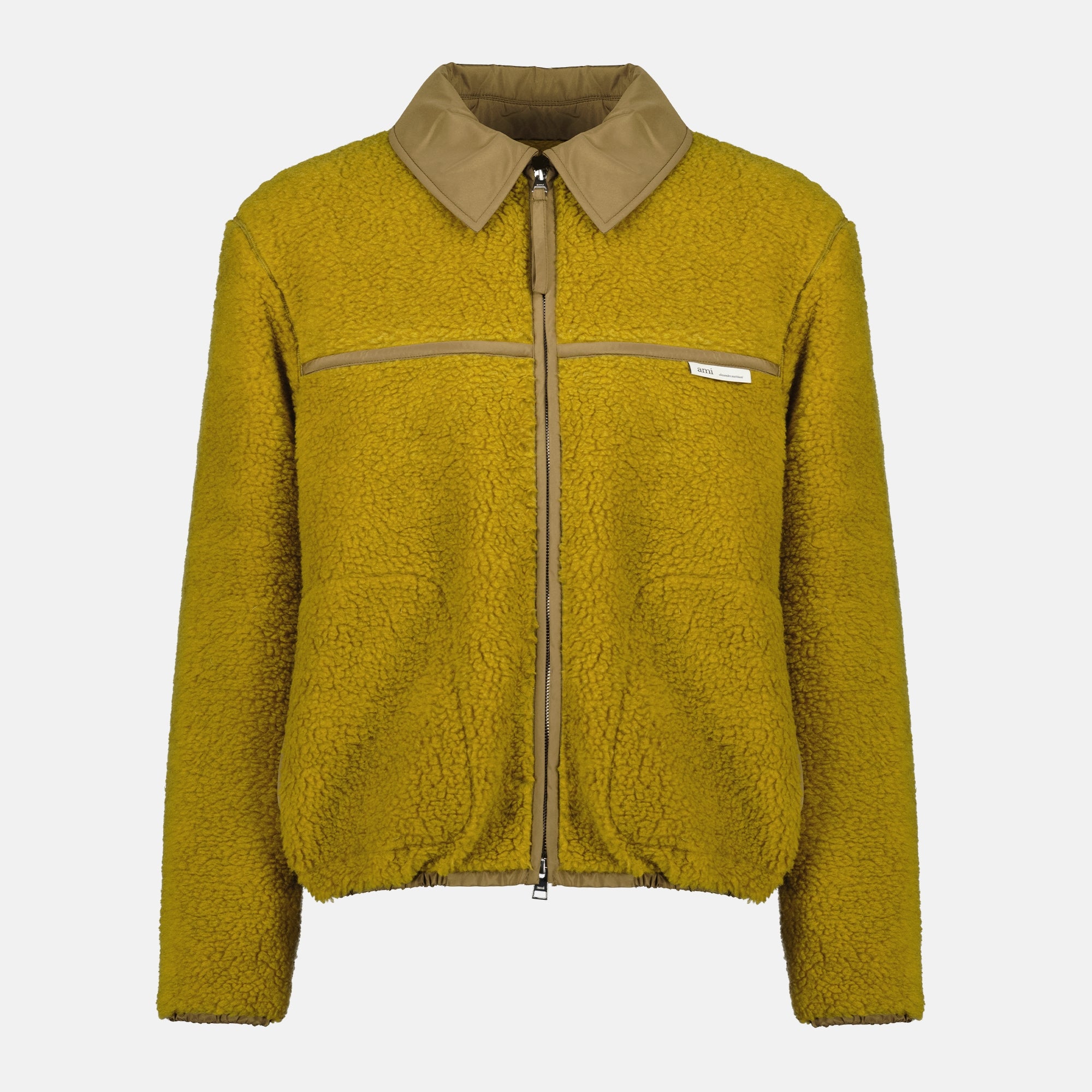 Image of the Ami PARIS men's khaki wool fleece jacket - Autumn-Winter 2025 season - Front view