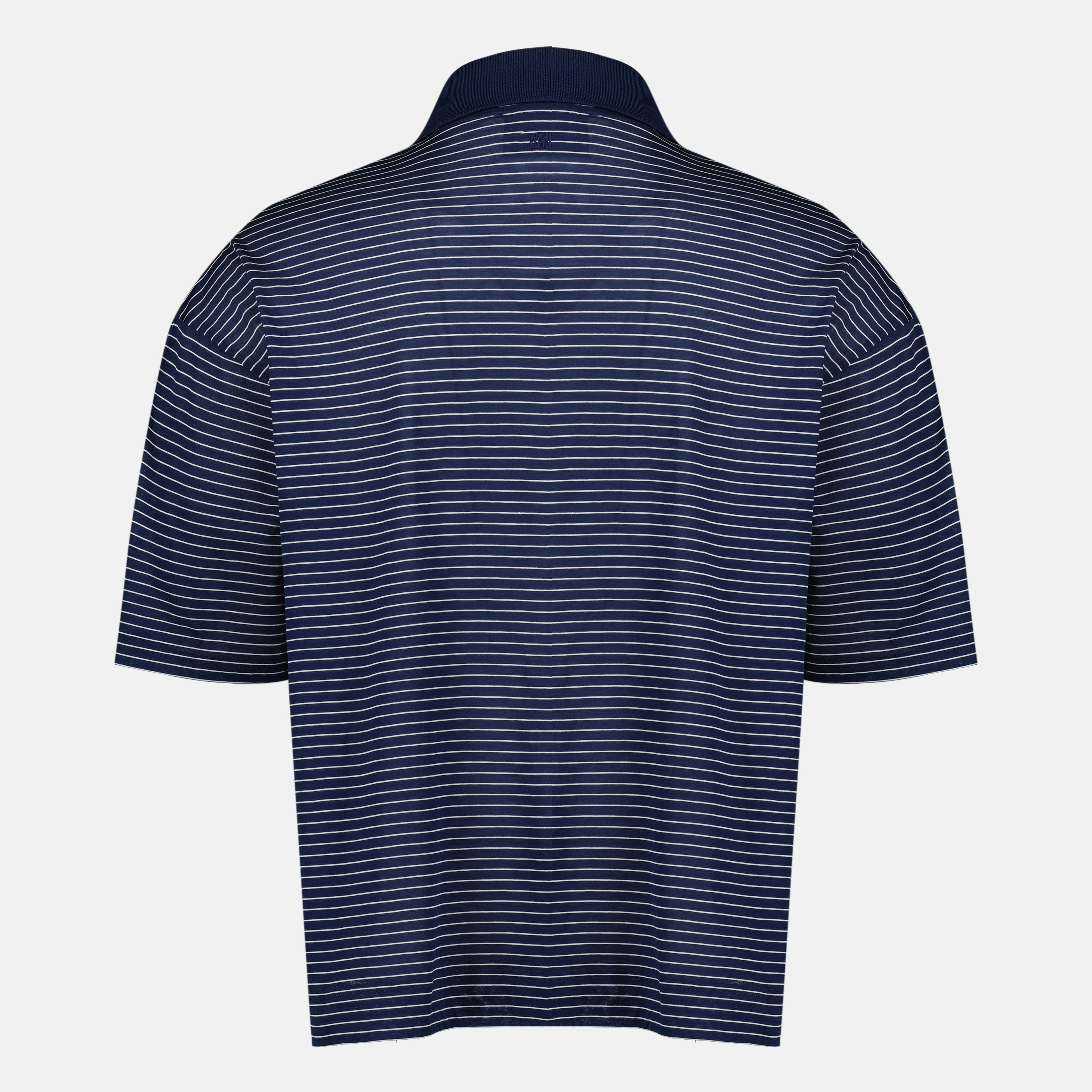 Ami PARIS 브랜드의 유니섹스용 네이비 블루 스트라이프 면 폴로 이미지 - 2026 봄-여름 - 뒷면 보기