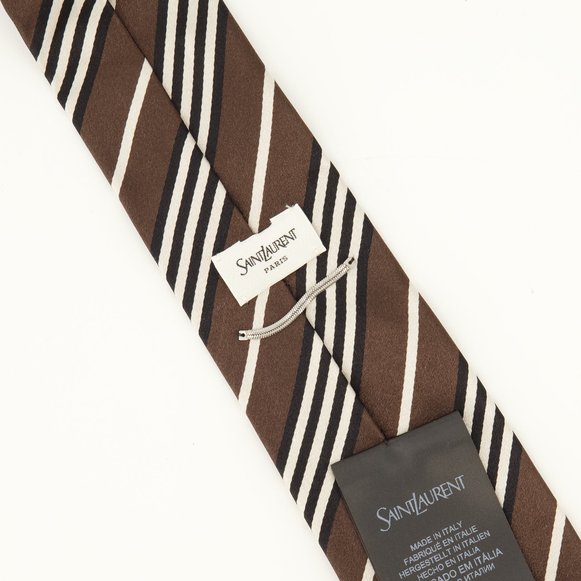 Écharpes, foulards et gants 브라운 스트라이프 실크 넥타이 Saint Laurent Marron Homme