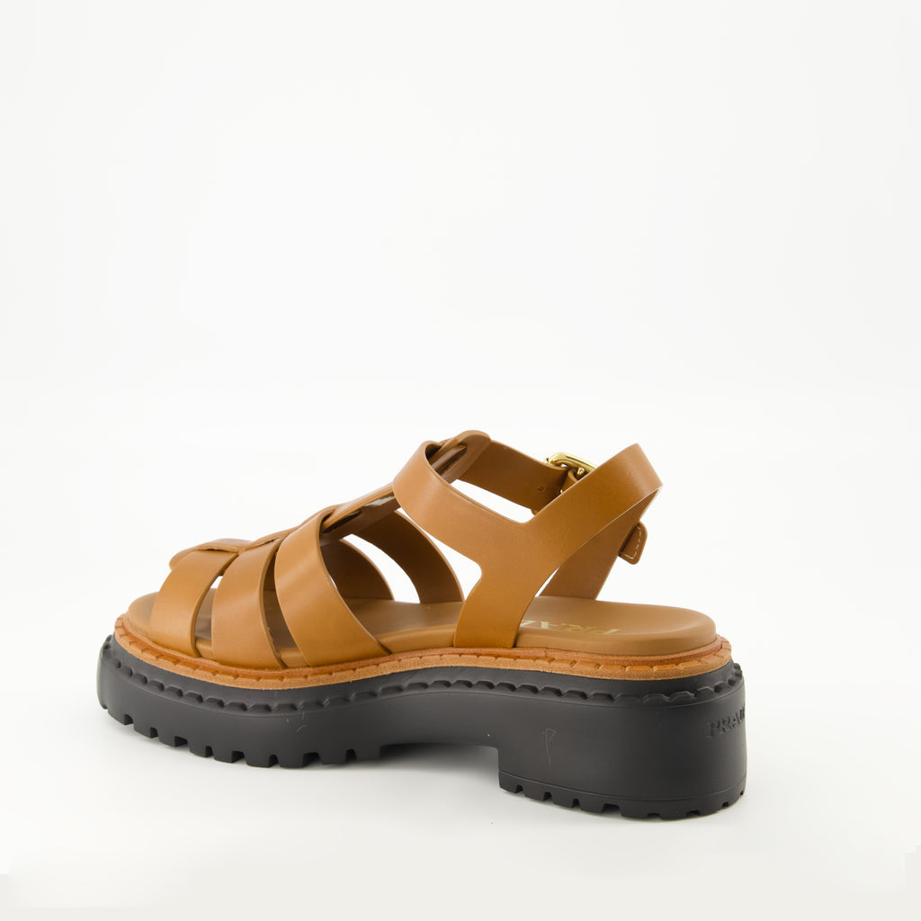 オープントゥシューズ レザーサンダル Prada 茶色 Femme