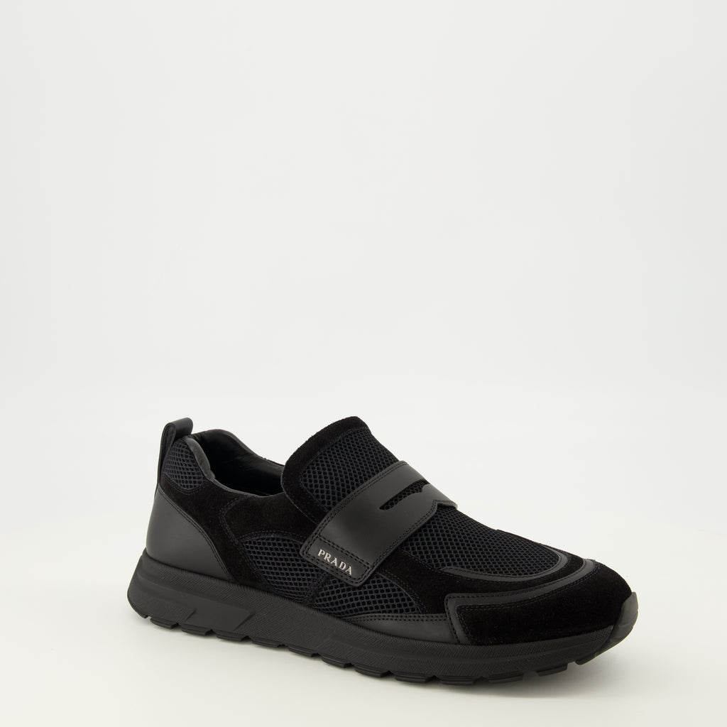 Baskets Sapatilhas Prax em Malha Preta Prada Noir Homme