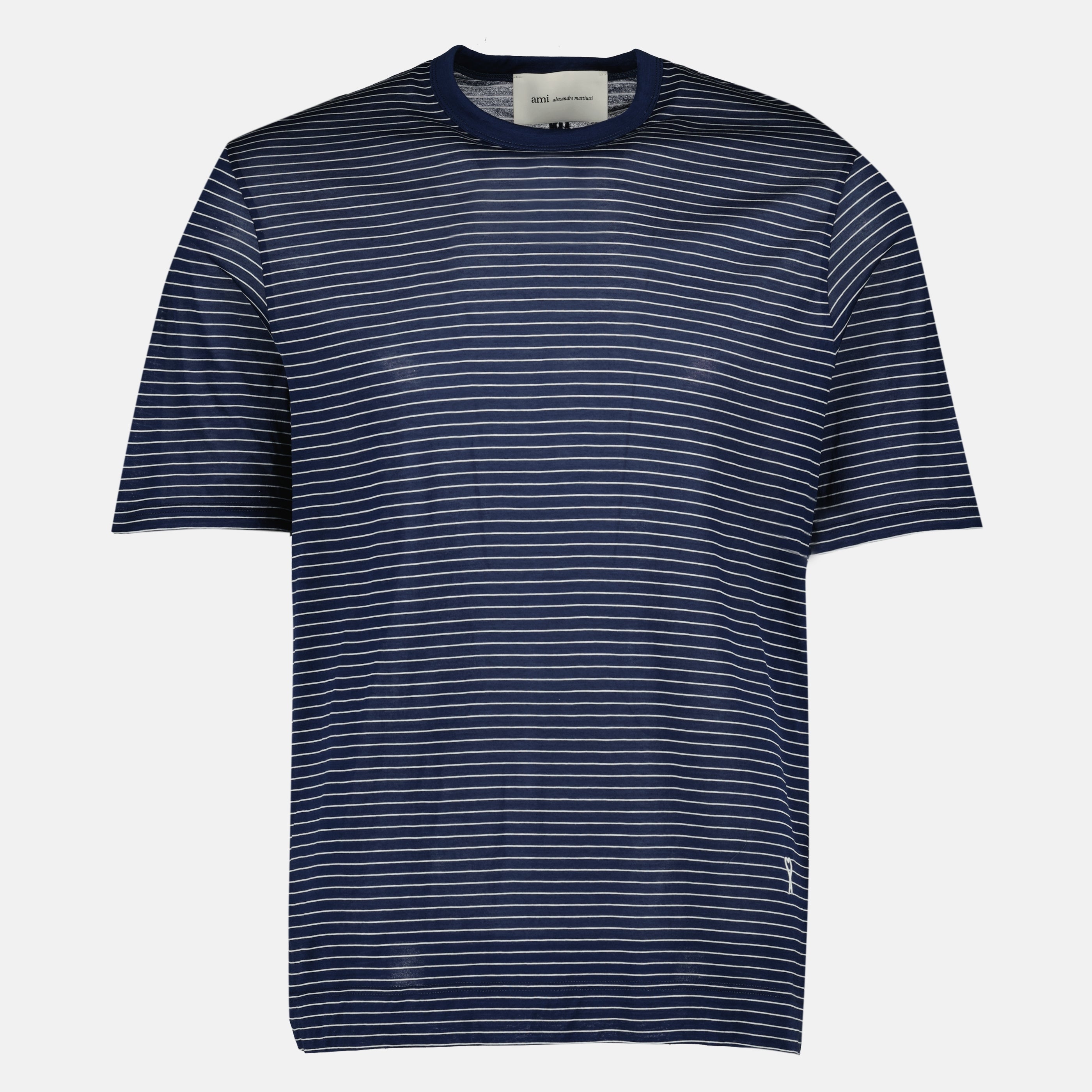 Image of the article Navy striped cotton t-shirt by the brand Ami PARIS for Men - Spring-Summer 2026 - Front View