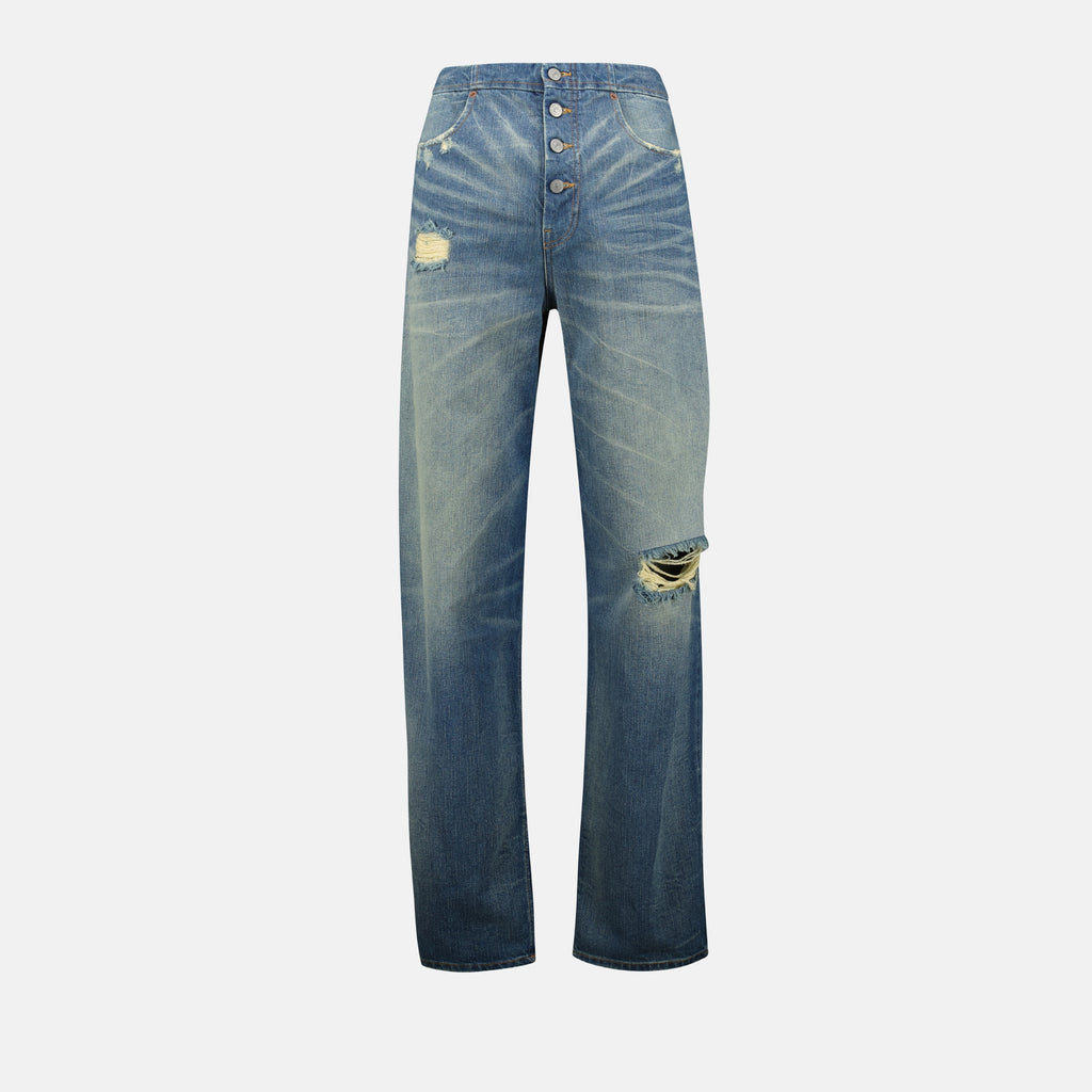 Calças Jeans com Efeito Desgastado Mm6 Azul Femme