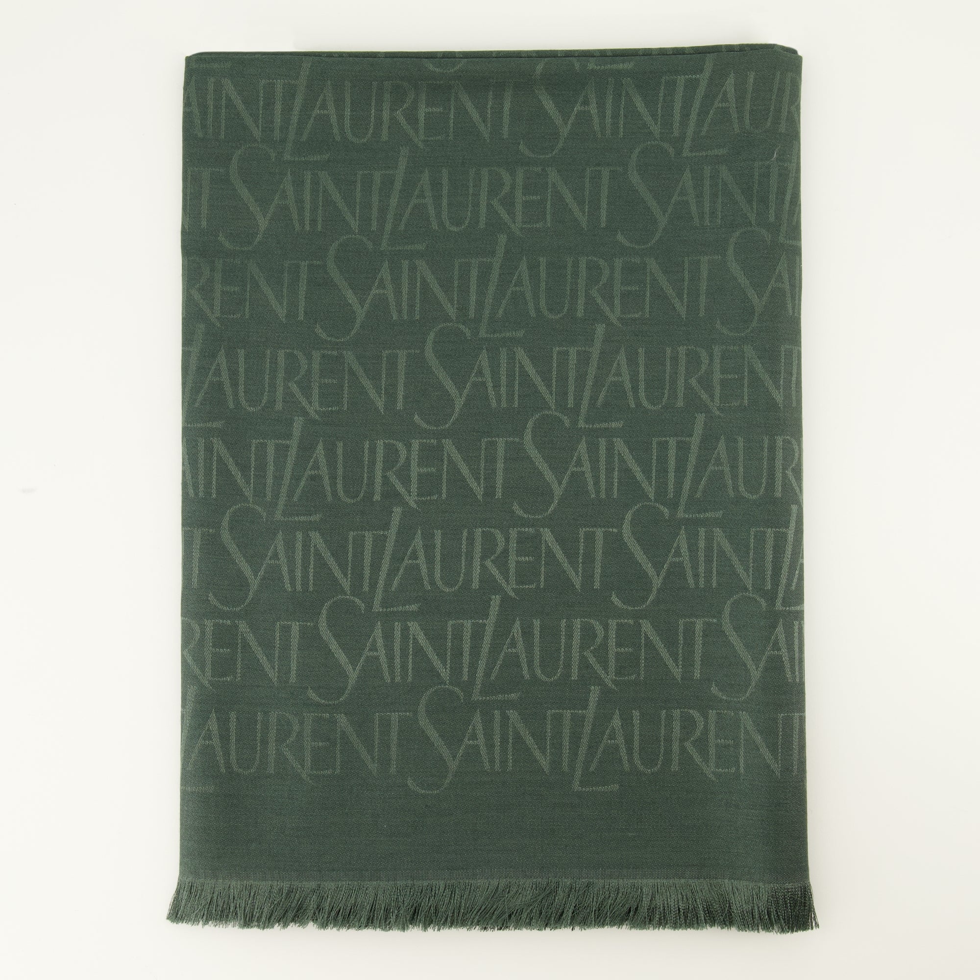 Écharpes, foulards et gants 양모와 실크로 제작된 초록색 프린트 숄 Saint Laurent Vert Homme