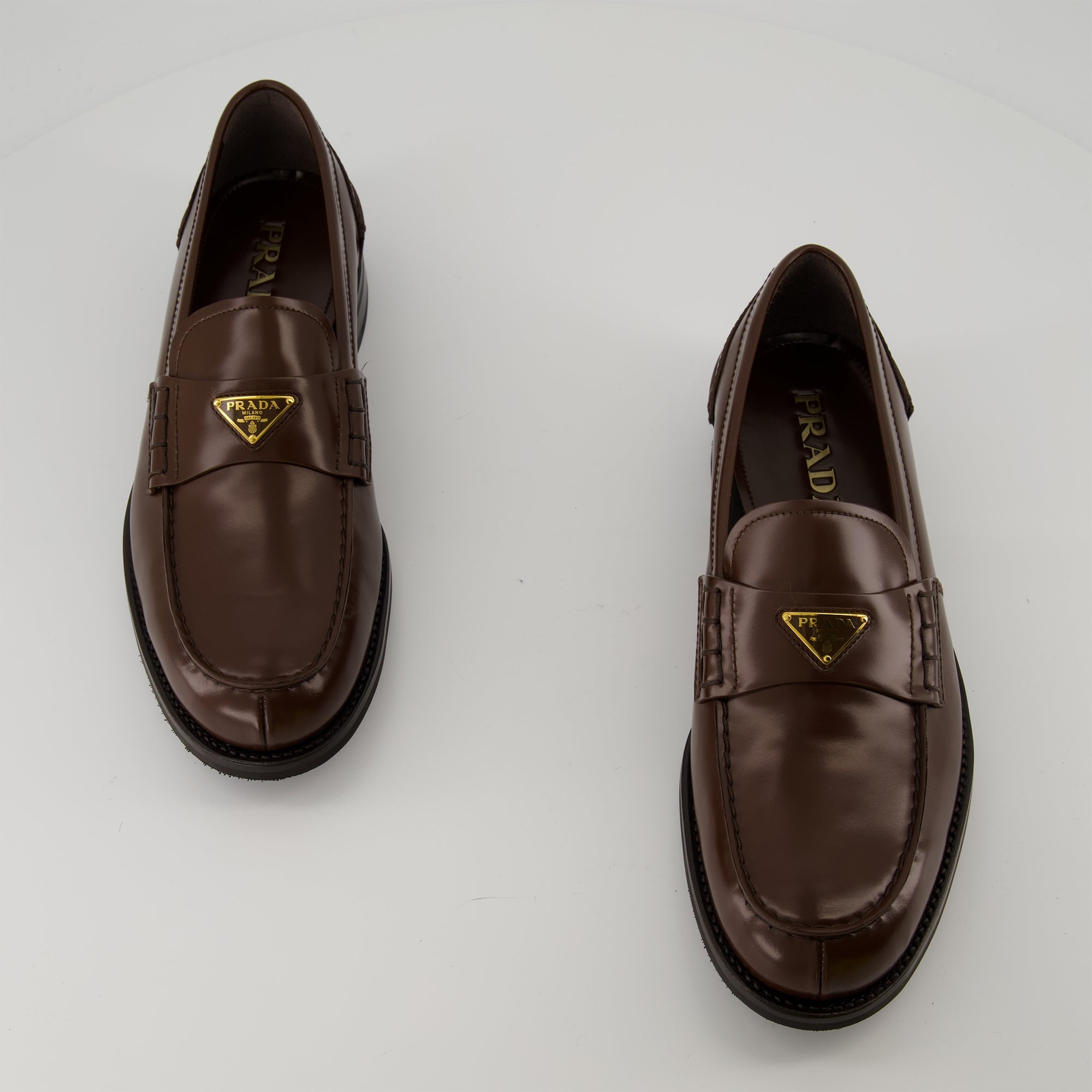 Loafers Brushed Leather Loafers Prada Brown Men