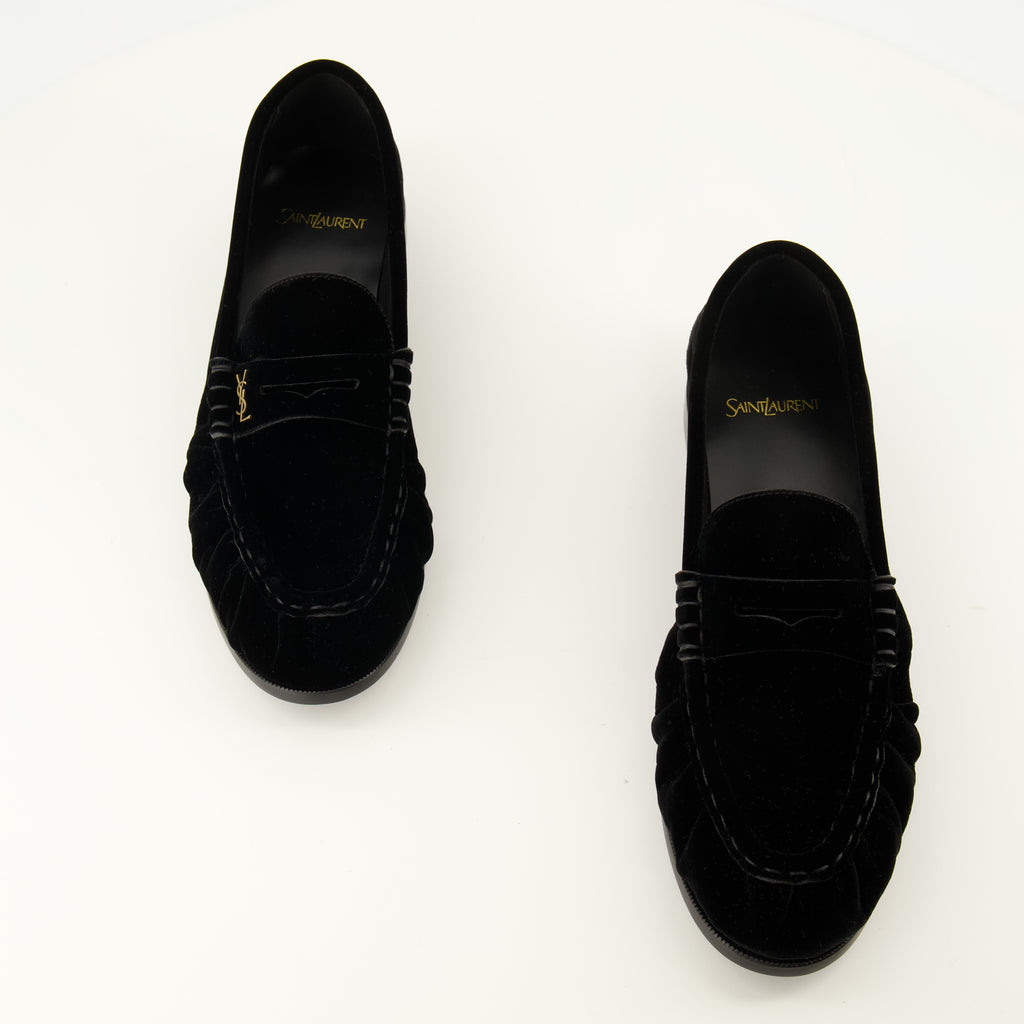 Mocassins Schwarzer Samt Supple Loafer Saint Laurent Noir Homme