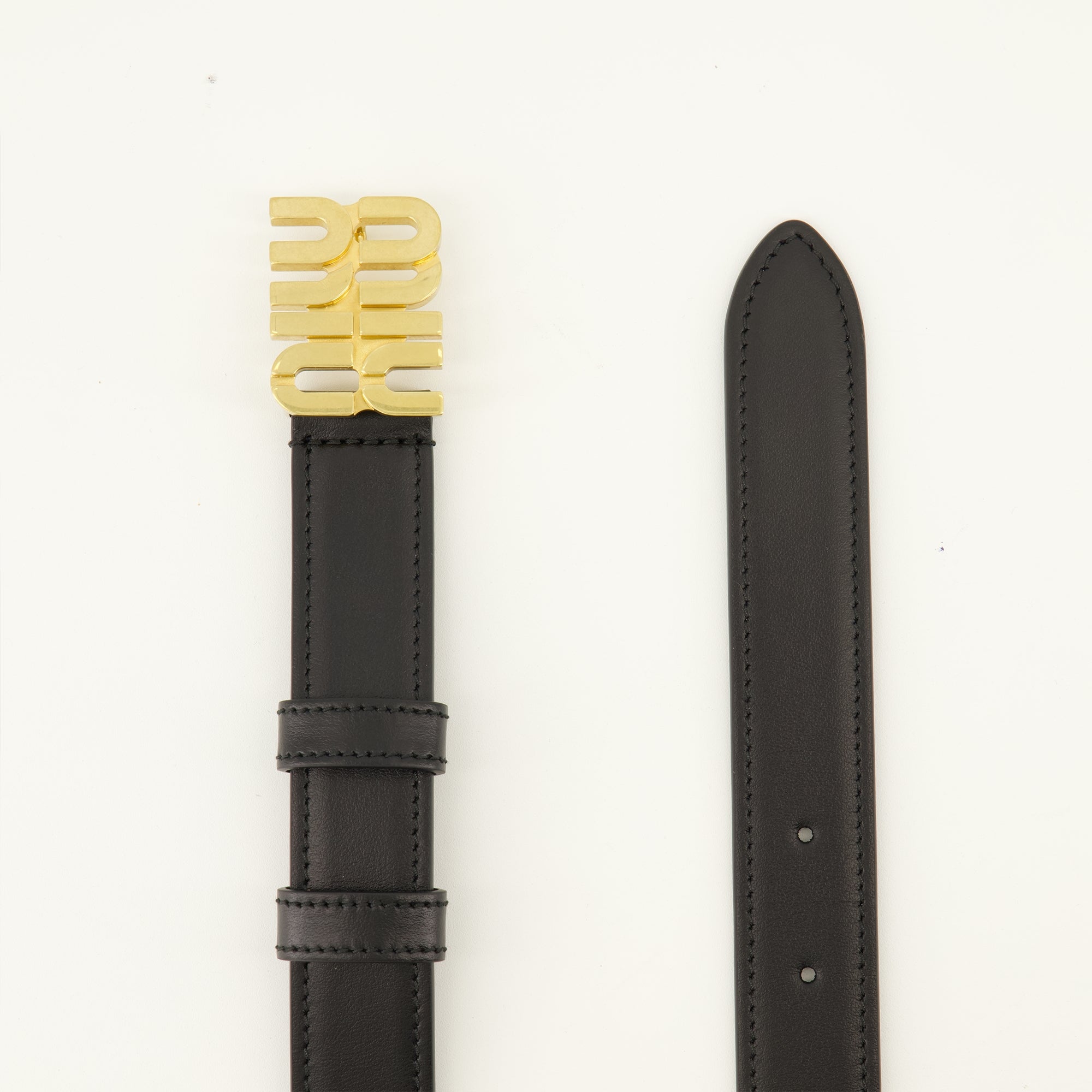 Ceintures Cinto de Couro Preto Miu Miu Noir Femme