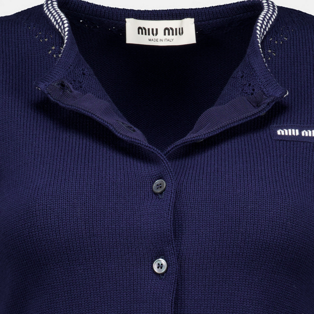 Maille Cardigan Curto de Algodão Azul Marinho Miu Miu Bleu foncé Femme
