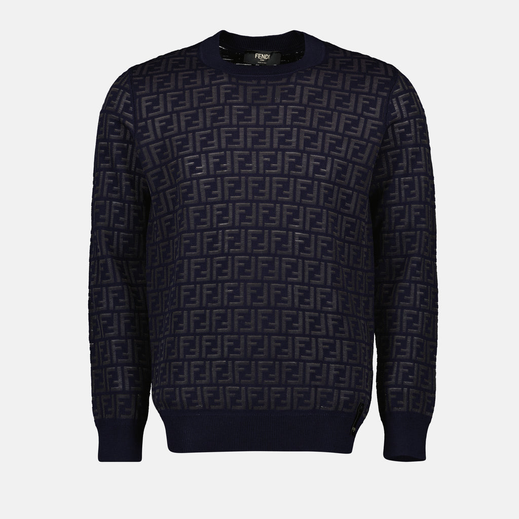 Knitwear Pull en laine FF Fendi Blue Homme