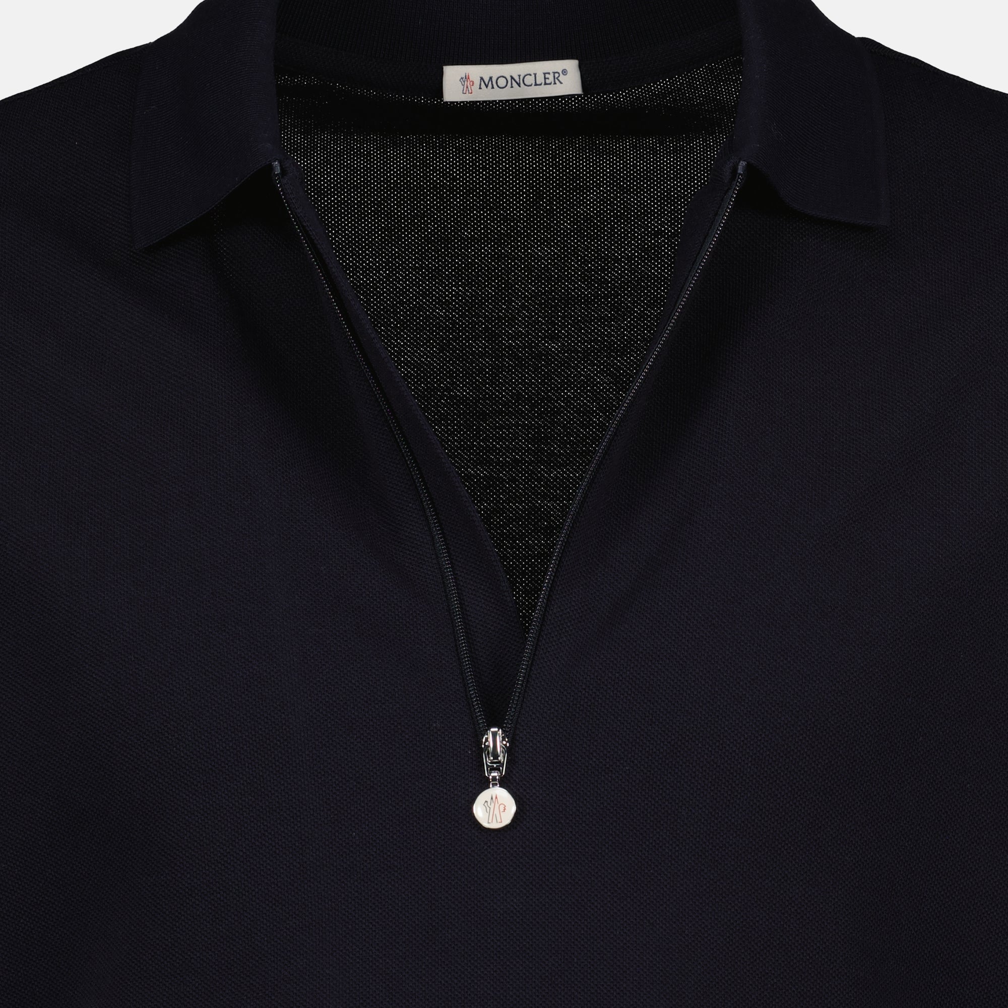 Image of the navy blue pique cotton polo by Moncler for Men - Spring-Summer 2026 - Detailed View_2